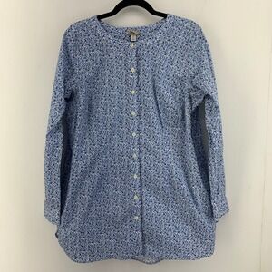 Duluth Womens Large Ditsy Floral Cotton Button Up Tunic Top Coastal Cottage